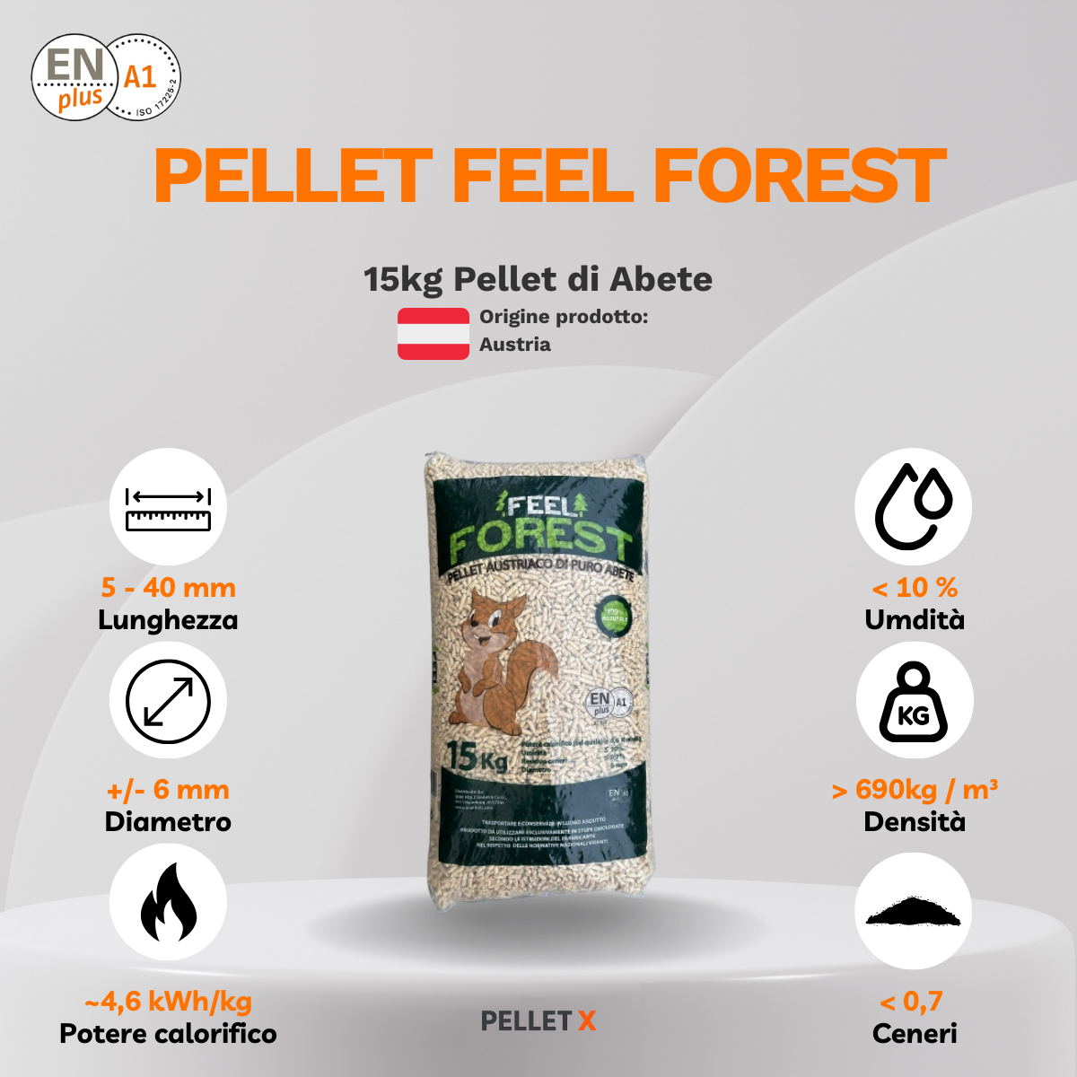 FEEL FOREST – Bancale Pellet, 72 Sacchi da 15 kg, 100% Abete, ENplus A1