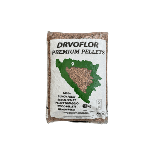 Sacco Pellet DRVOFLOR 15 kg 100% Faggio ENplus A1 vista frontale